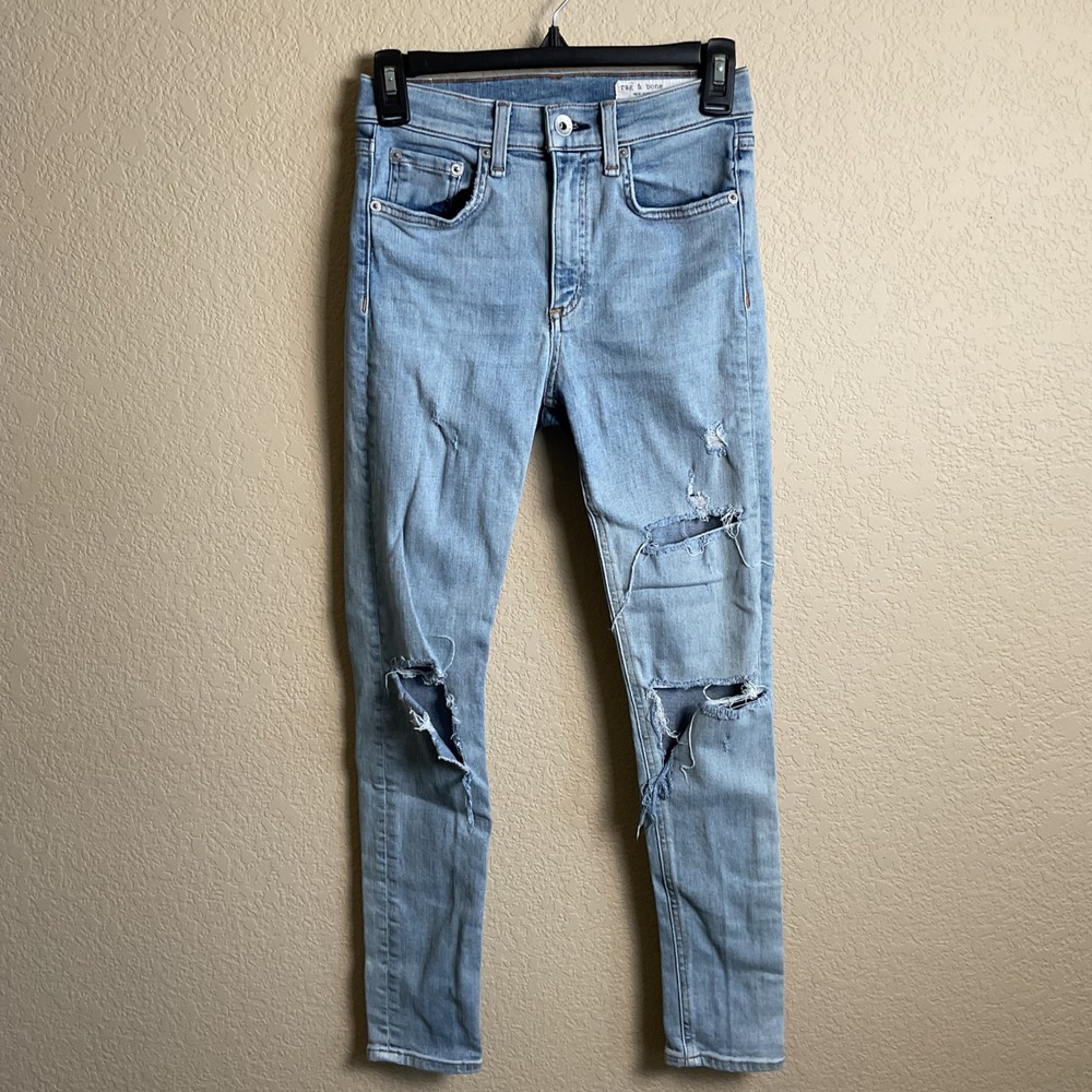 Rag & Bone Womens 24 High Rise Ankle Skinny‎ Distressed Denim Jeans Light Wash